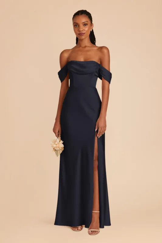 Mia Matte Satin Convertible Dress - Navy sold by Birdy Grey