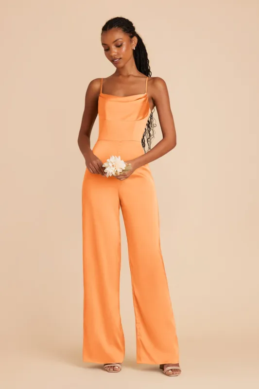 Donna Matte Satin Bridesmaid Jumpsuit - Apricot sold by Birdy Grey