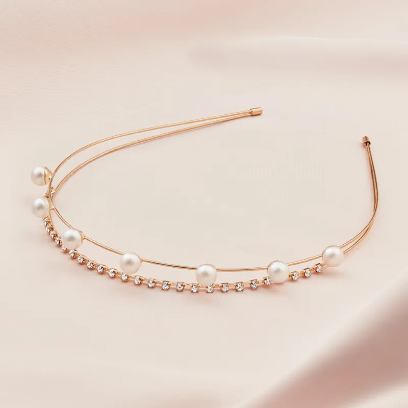 Bayeux Pearl & Crystal Headband - Gold sold by Birdy Grey