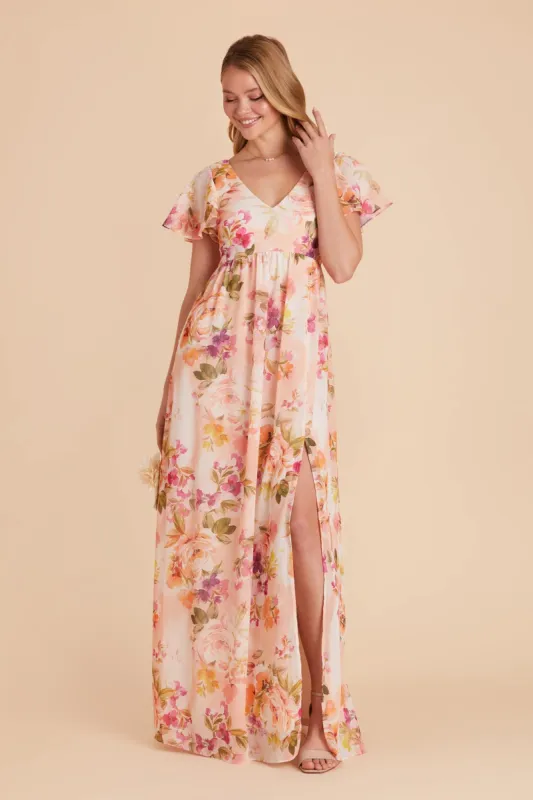 Hannah Empire Dress - Coral Sunset Peonies sold by Birdy Grey