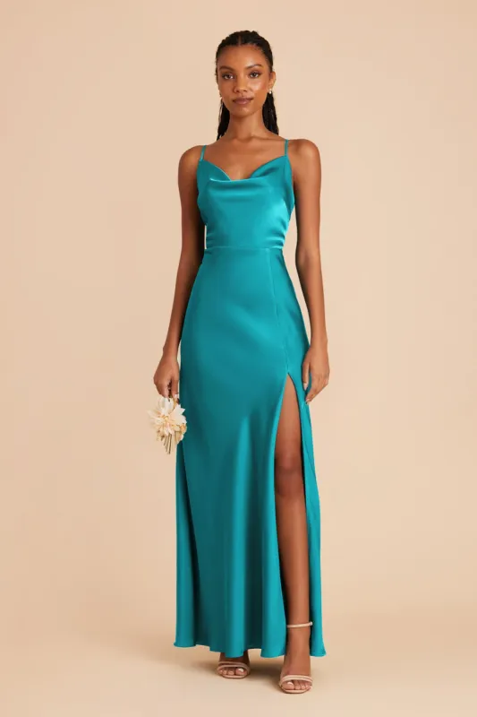 Lisa Long Matte Satin Dress - Teal sold by Birdy Grey