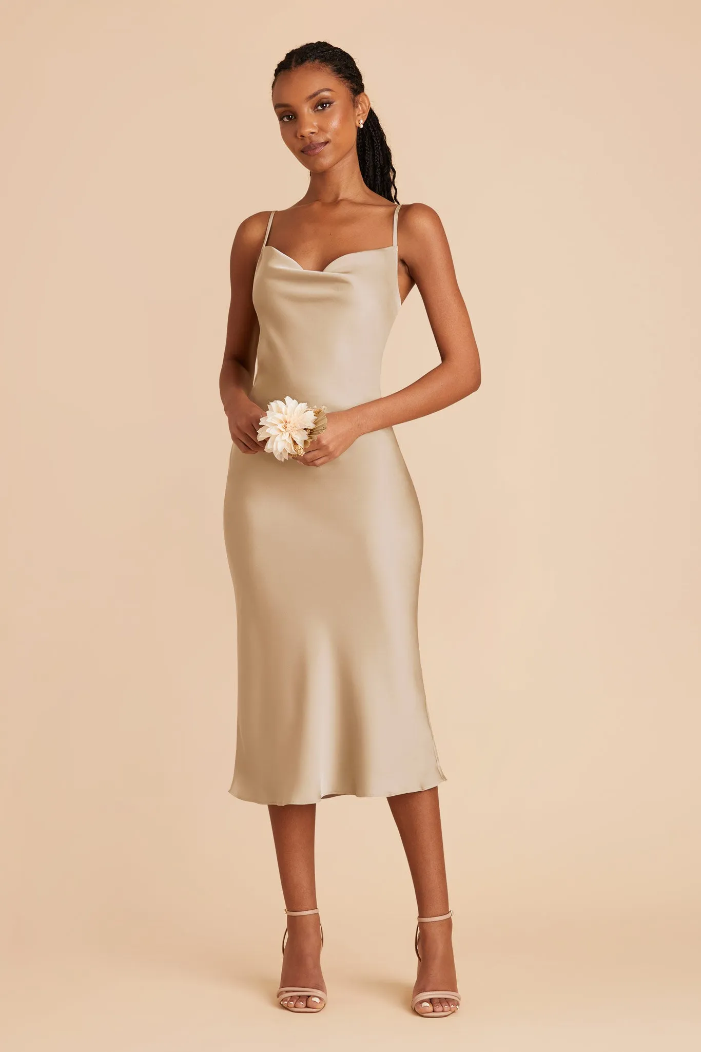 Lisa Matte Satin Midi Dress - Neutral Champagne sold by Birdy Grey product image thumbnail 3