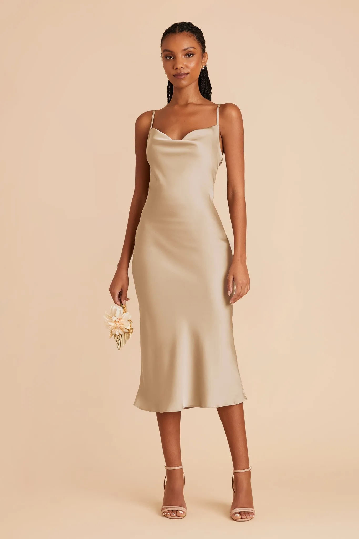 Lisa Matte Satin Midi Dress - Neutral Champagne sold by Birdy Grey