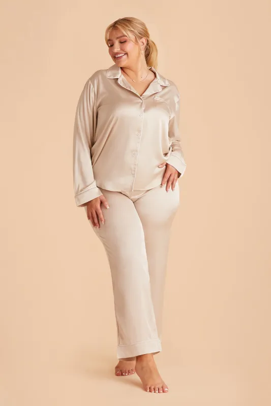 Jonny Long Sleeves and Pants Satin PJ Set - Champagne sold by Birdy Grey