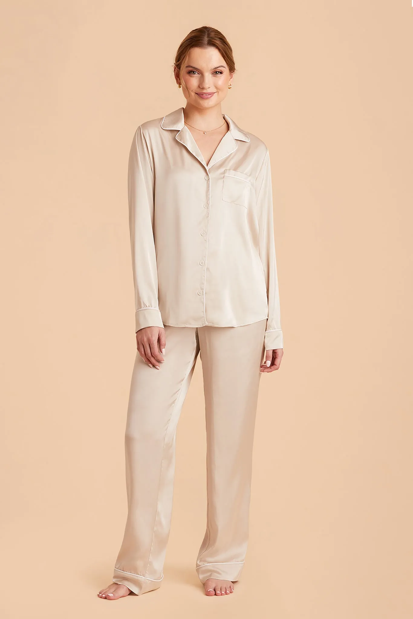 Jonny Long Sleeves and Pants Satin PJ Set - Champagne sold by Birdy Grey product image thumbnail 5
