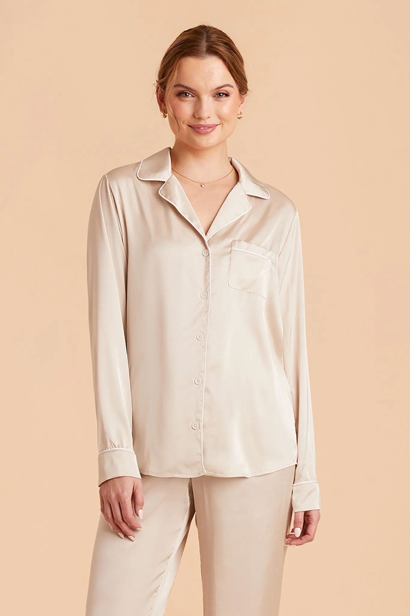 Jonny Long Sleeves and Pants Satin PJ Set - Champagne sold by Birdy Grey product image thumbnail 4