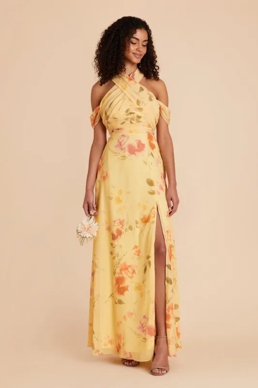 Cara Chiffon Dress - Pale Yellow Rococo Floral sold by Birdy Grey