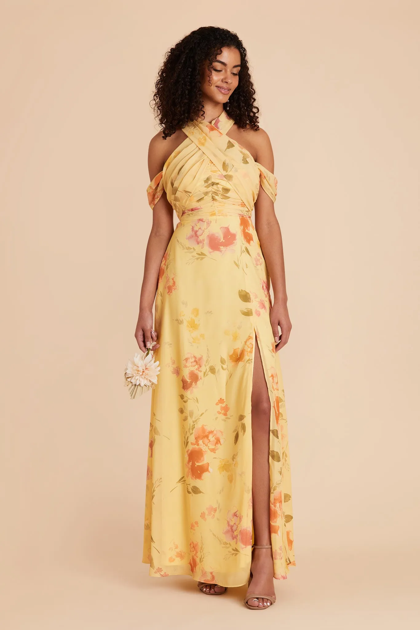 Cara Chiffon Dress - Pale Yellow Rococo Floral sold by Birdy Grey
