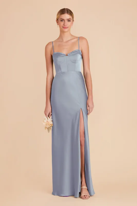 Jessica Matte Satin Dress - Dusty Blue sold by Birdy Grey