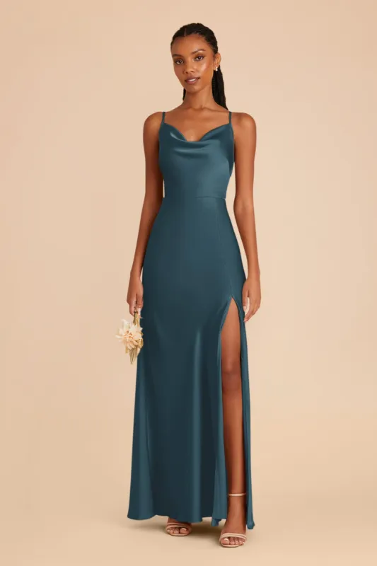 Lisa Long Matte Satin Dress - Dark Teal sold by Birdy Grey