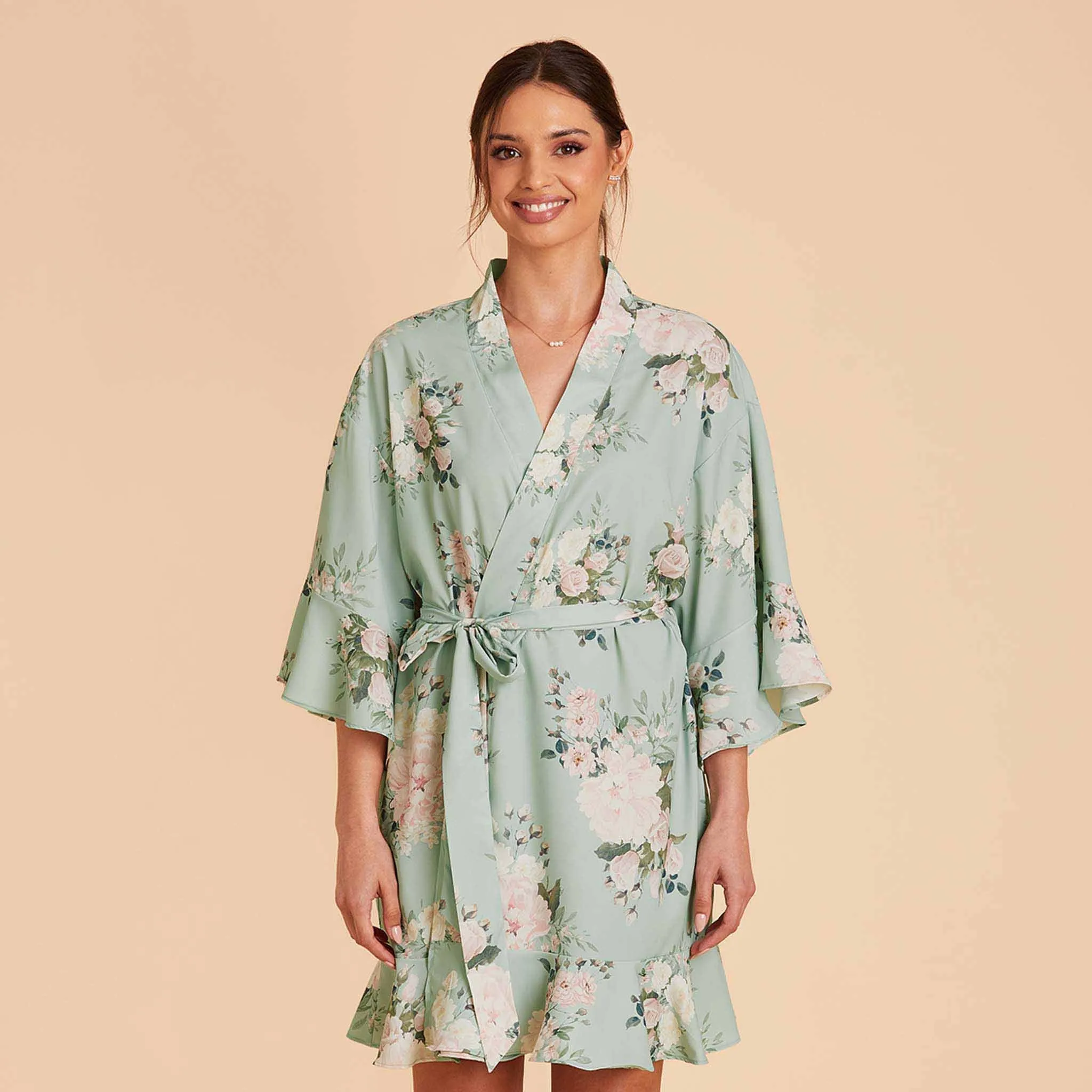 Kenny Floral Ruffle Robe - Sage Floral Rose sold by Birdy Grey