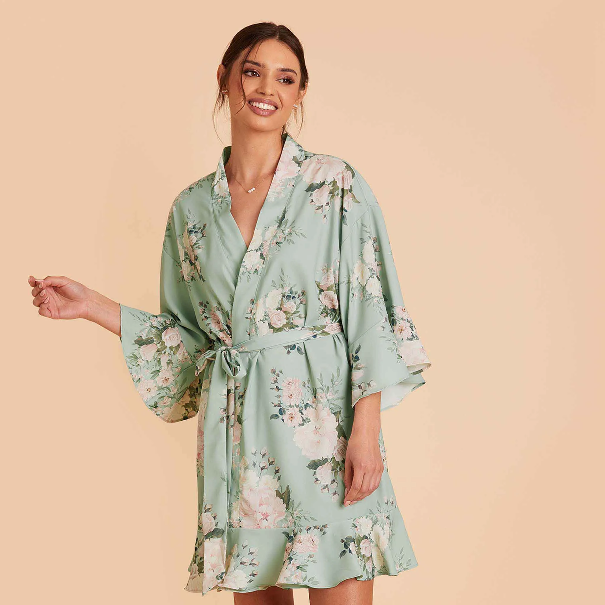 Kenny Floral Ruffle Robe - Sage Floral Rose sold by Birdy Grey product image thumbnail 5