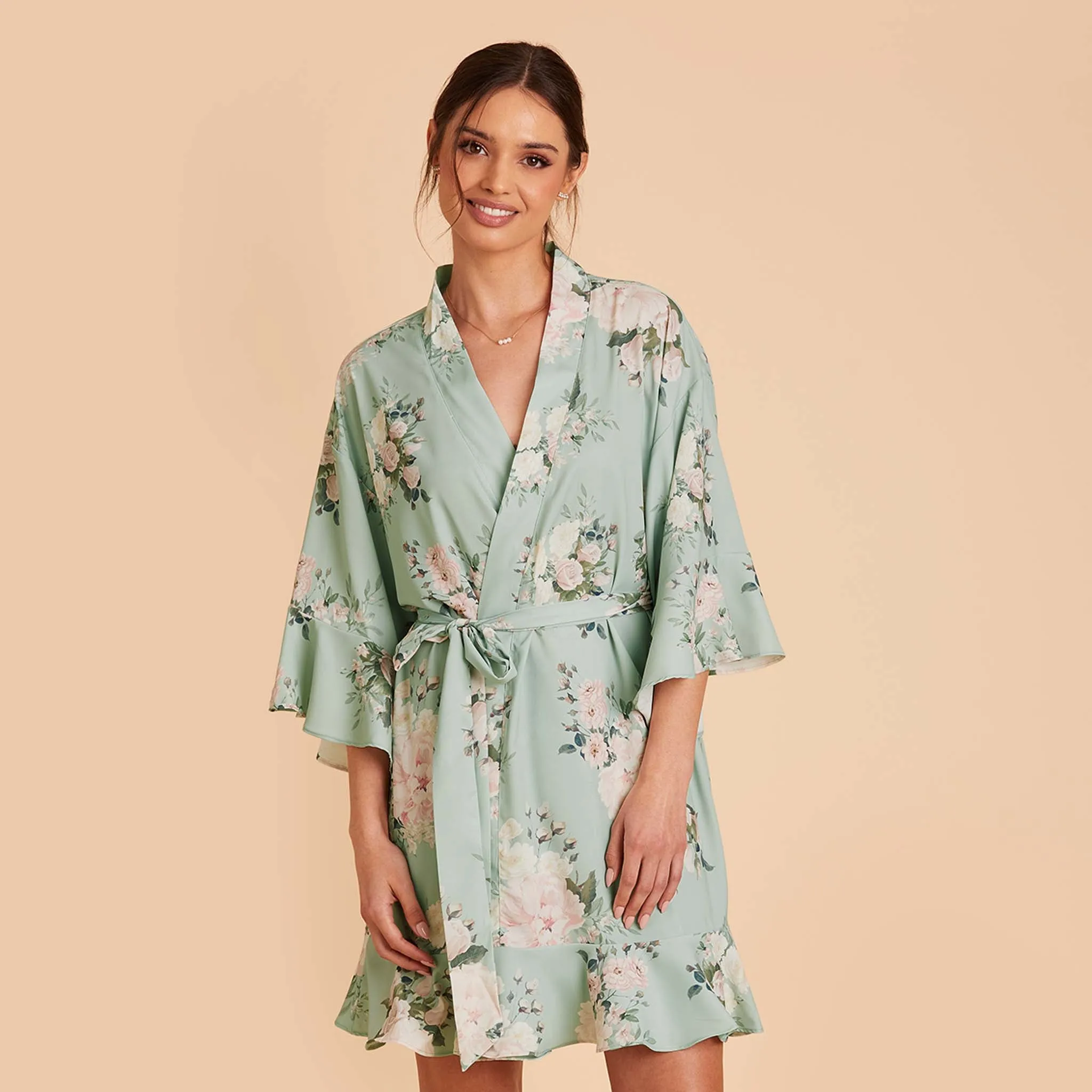 Kenny Floral Ruffle Robe - Sage Floral Rose sold by Birdy Grey product image thumbnail 4