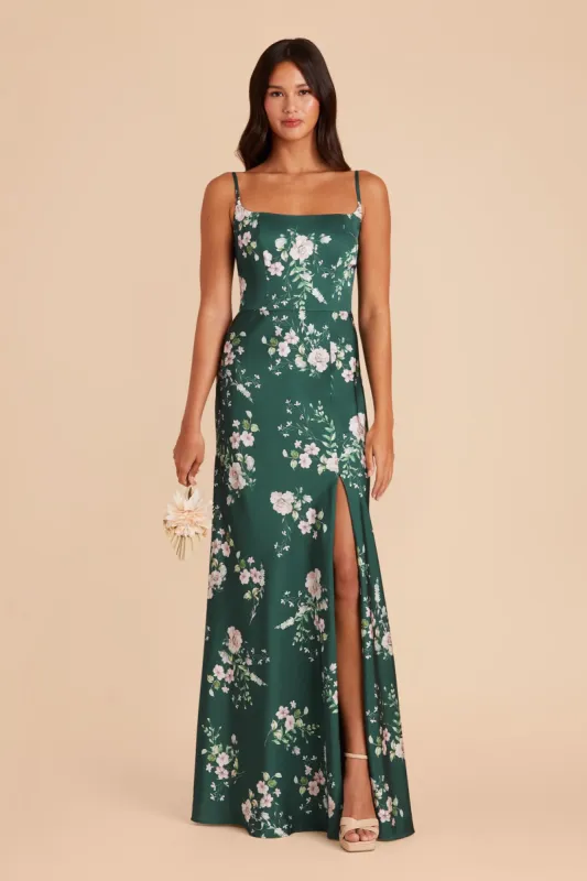 Mai Matte Satin Dress - Emerald Garden Party sold by Birdy Grey