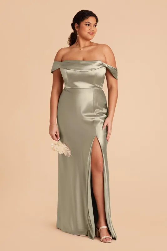 Mia Shiny Satin Convertible Dress - Moss Green sold by Birdy Grey