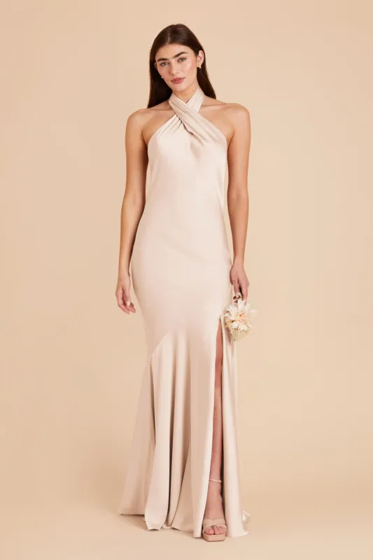 Stephanie Matte Satin Dress - Champagne sold by Birdy Grey