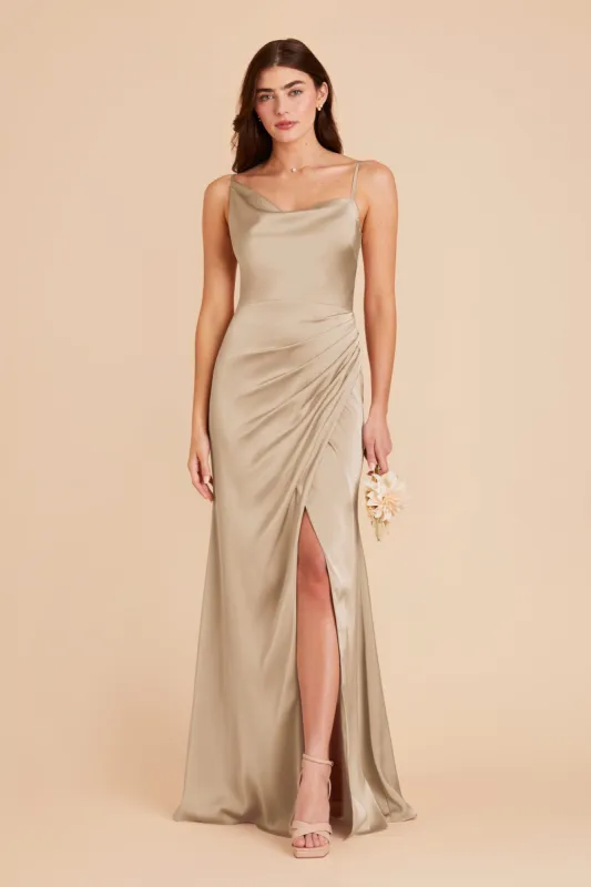 Jennifer Matte Satin Dress - Neutral Champagne sold by Birdy Grey