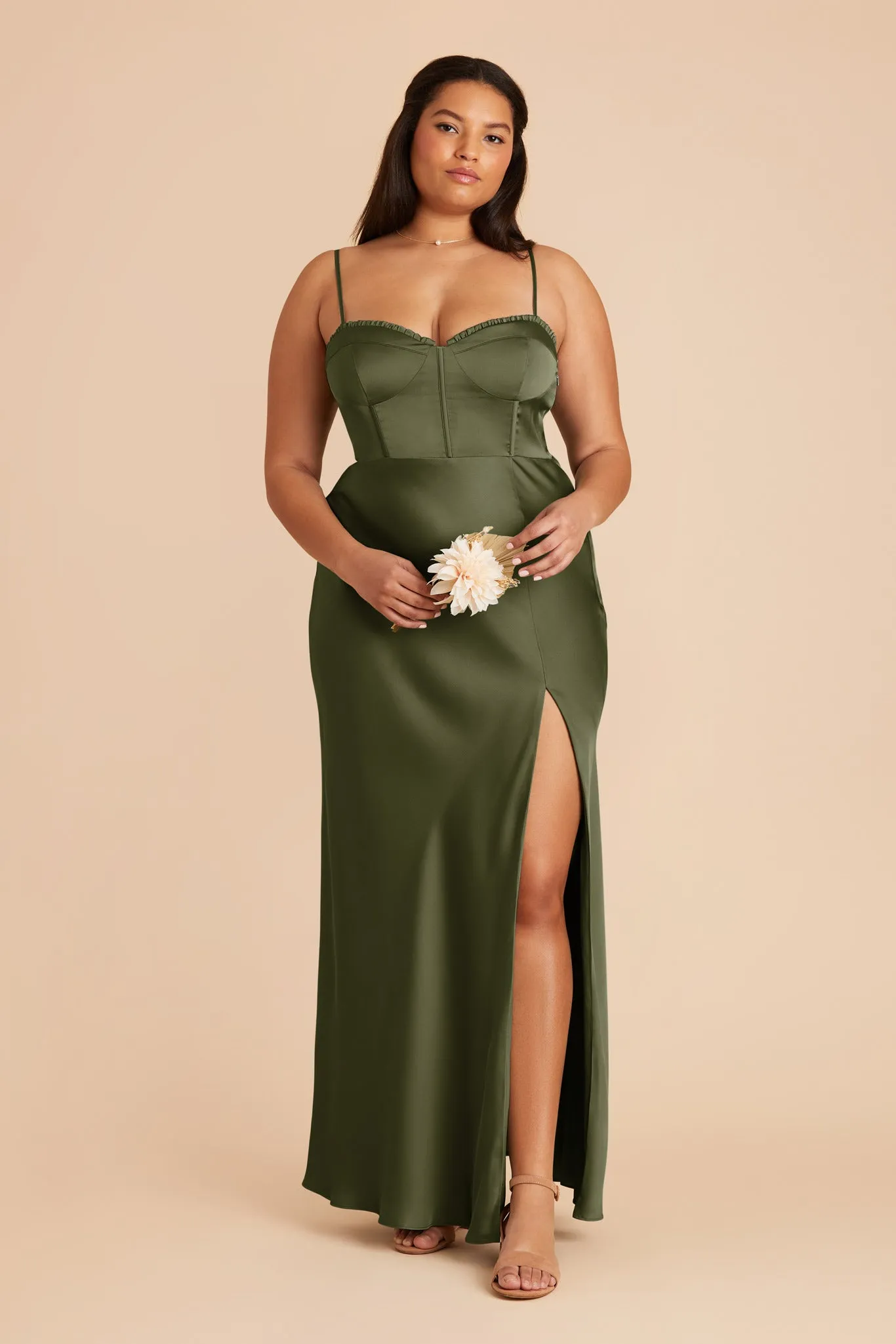 Jessica Matte Satin Dress - Olive sold by Birdy Grey