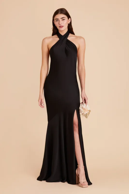 Stephanie Matte Satin Dress - Black sold by Birdy Grey