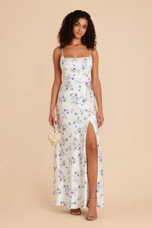 Mai Matte Satin Dress - Blue Le Fleur sold by Birdy Grey