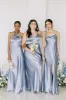 Jay Shiny Satin Dress - Dusty Blue sold by Birdy Grey