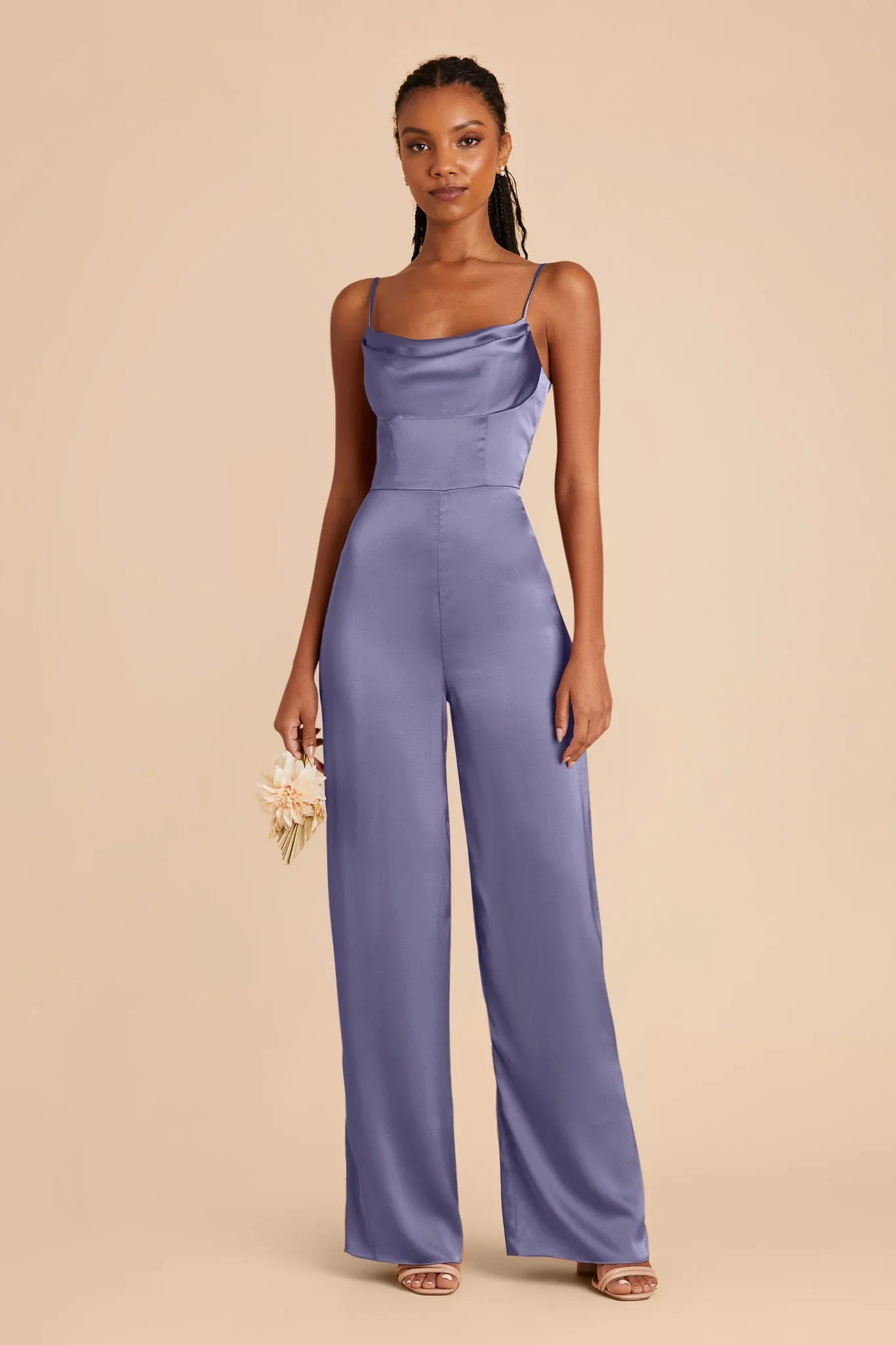 Donna Matte Satin Bridesmaid Jumpsuit - Wisteria sold by Birdy Grey
