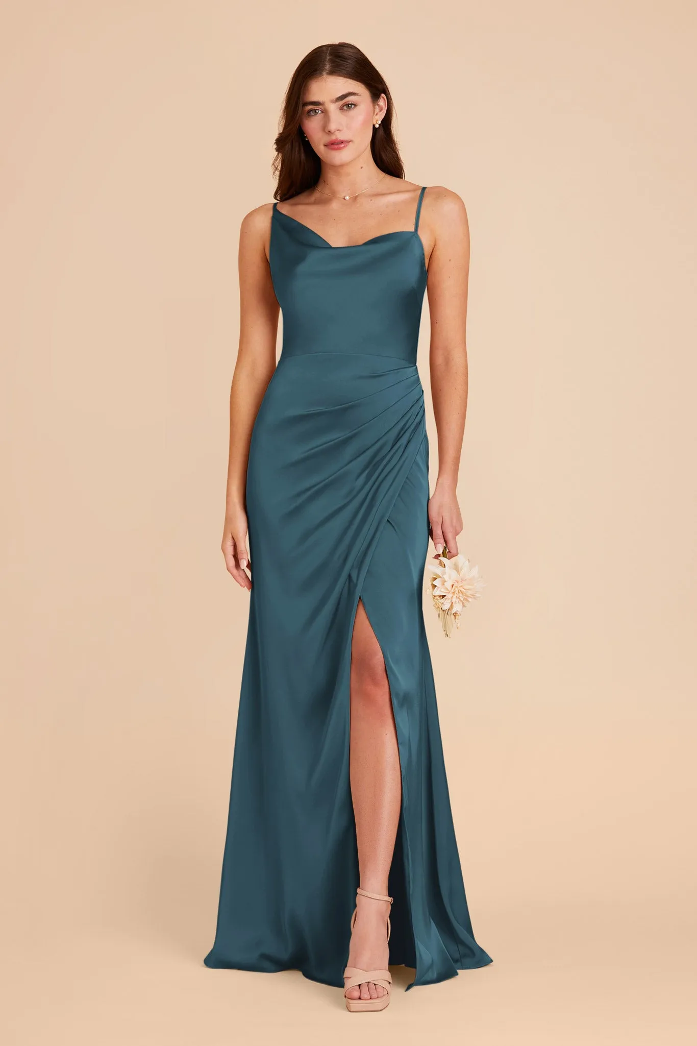 Jennifer Matte Satin Dress - Dark Teal sold by Birdy Grey