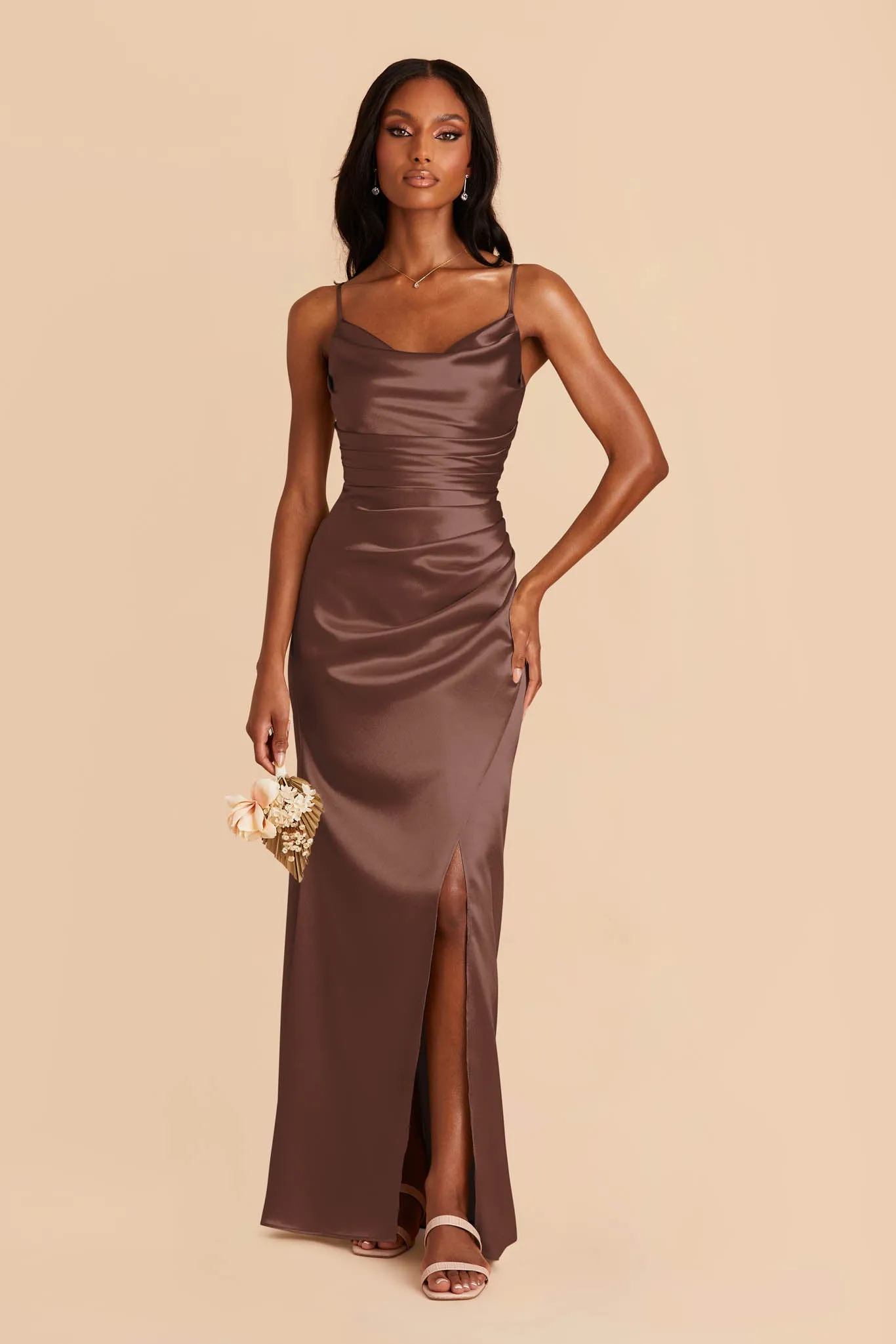 Lydia Shiny Satin Dress - Chocolate Brown sold by Birdy Grey