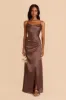 Lydia Shiny Satin Dress - Chocolate Brown sold by Birdy Grey