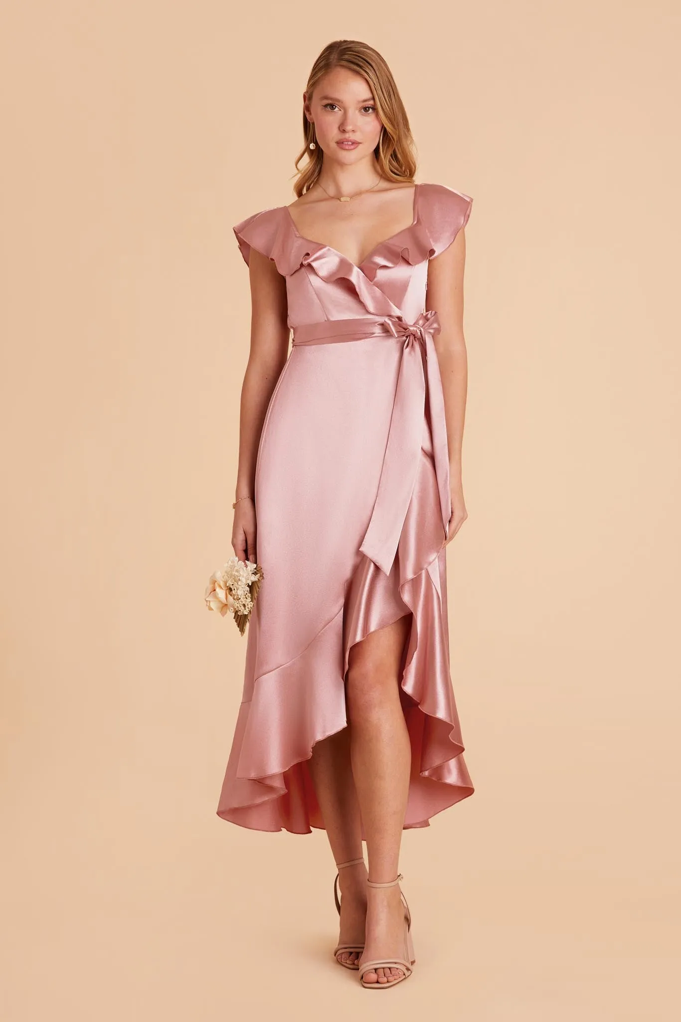 James Shiny Satin Midi Dress - English Rose sold by Birdy Grey