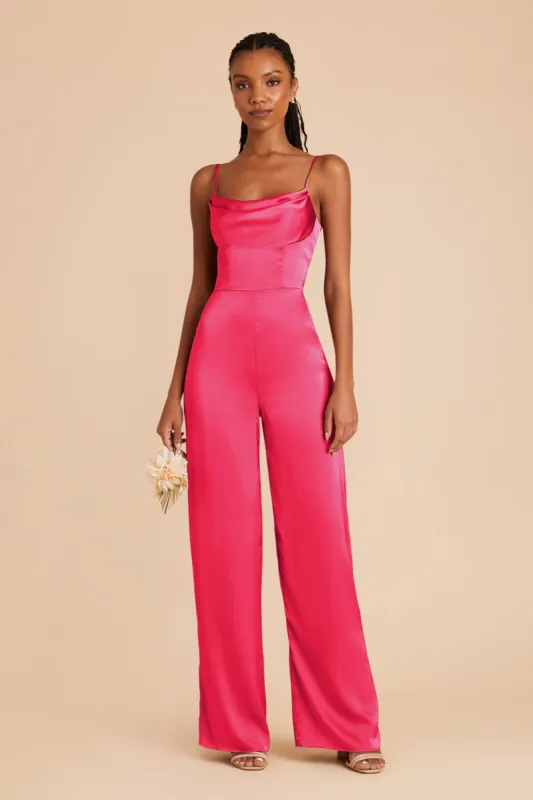 Donna Matte Satin Bridesmaid Jumpsuit - Fuchsia sold by Birdy Grey