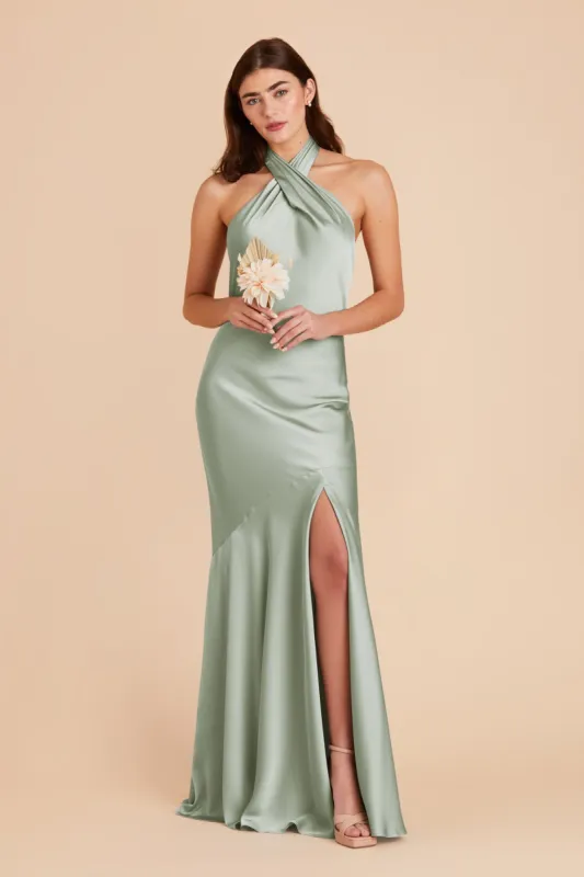 Stephanie Matte Satin Dress - Sage sold by Birdy Grey