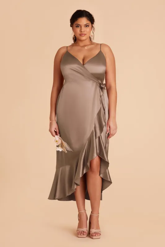 YC Shiny Satin Midi Dress - Mocha sold by Birdy Grey