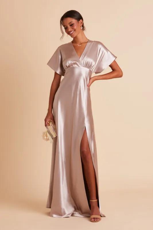 Jesse Shiny Satin Dress - Taupe sold by Birdy Grey