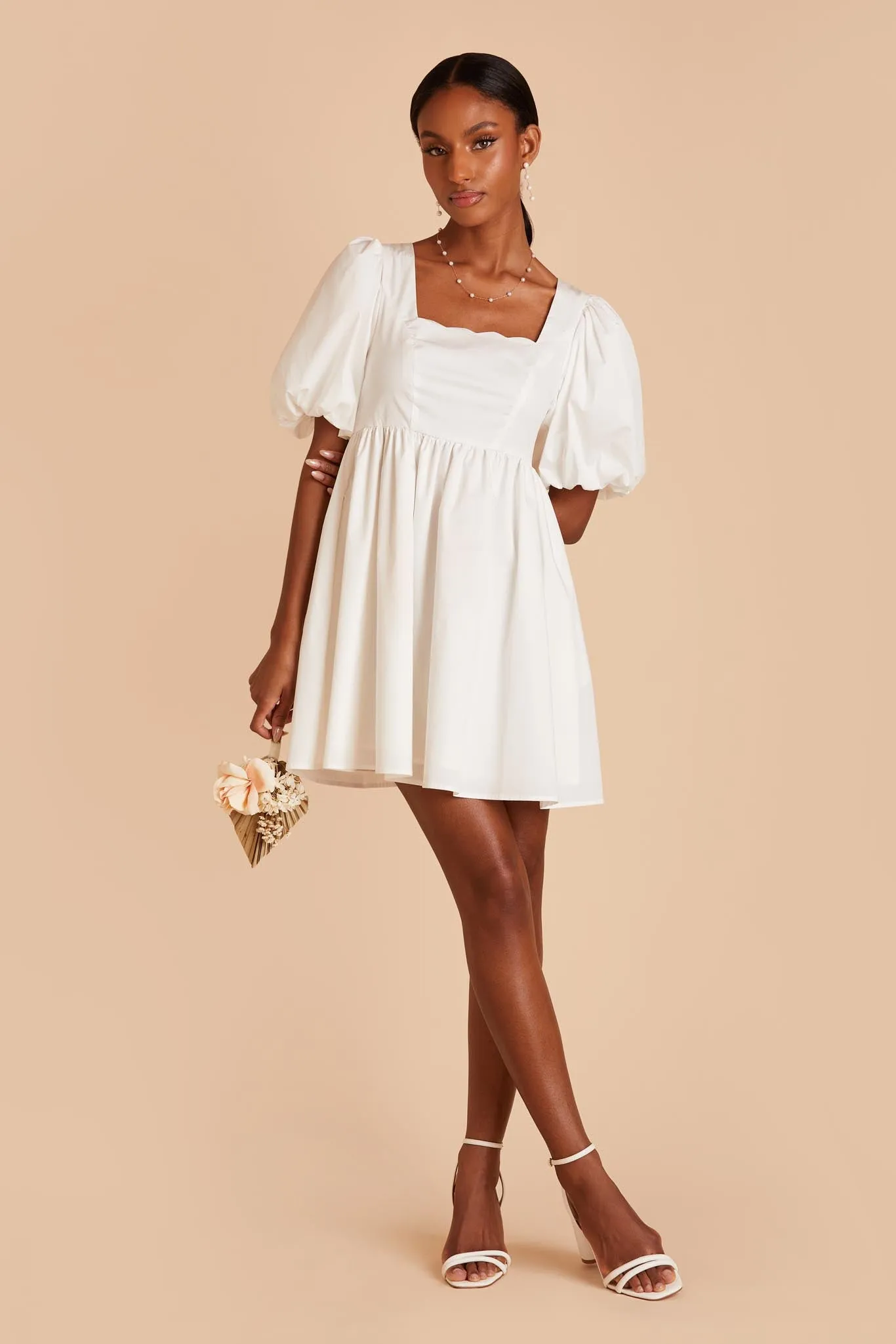 Balloon Sleeve Mini Dress - White | Parallel