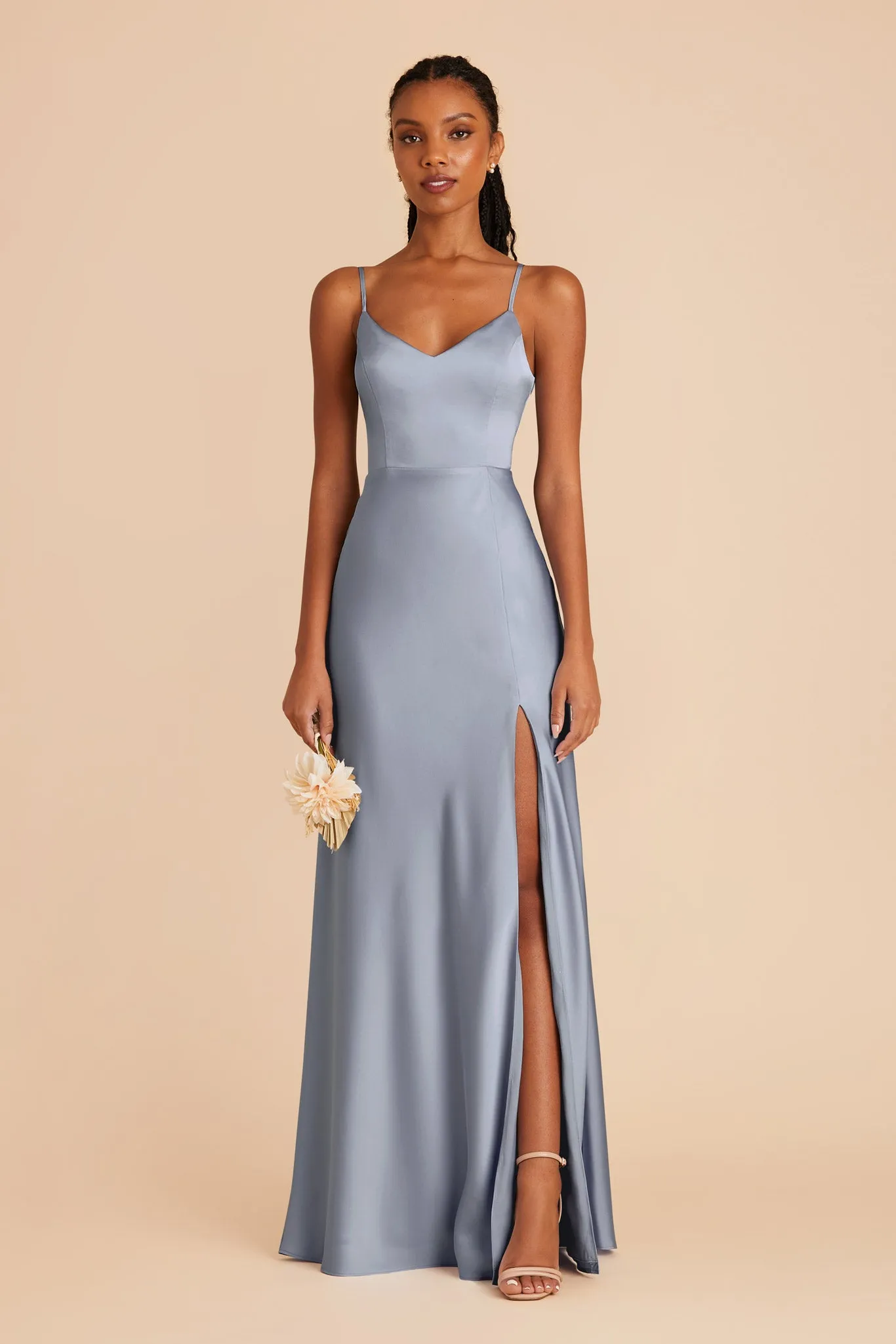 Jay Matte Satin Dress - Dusty Blue sold by Birdy Grey