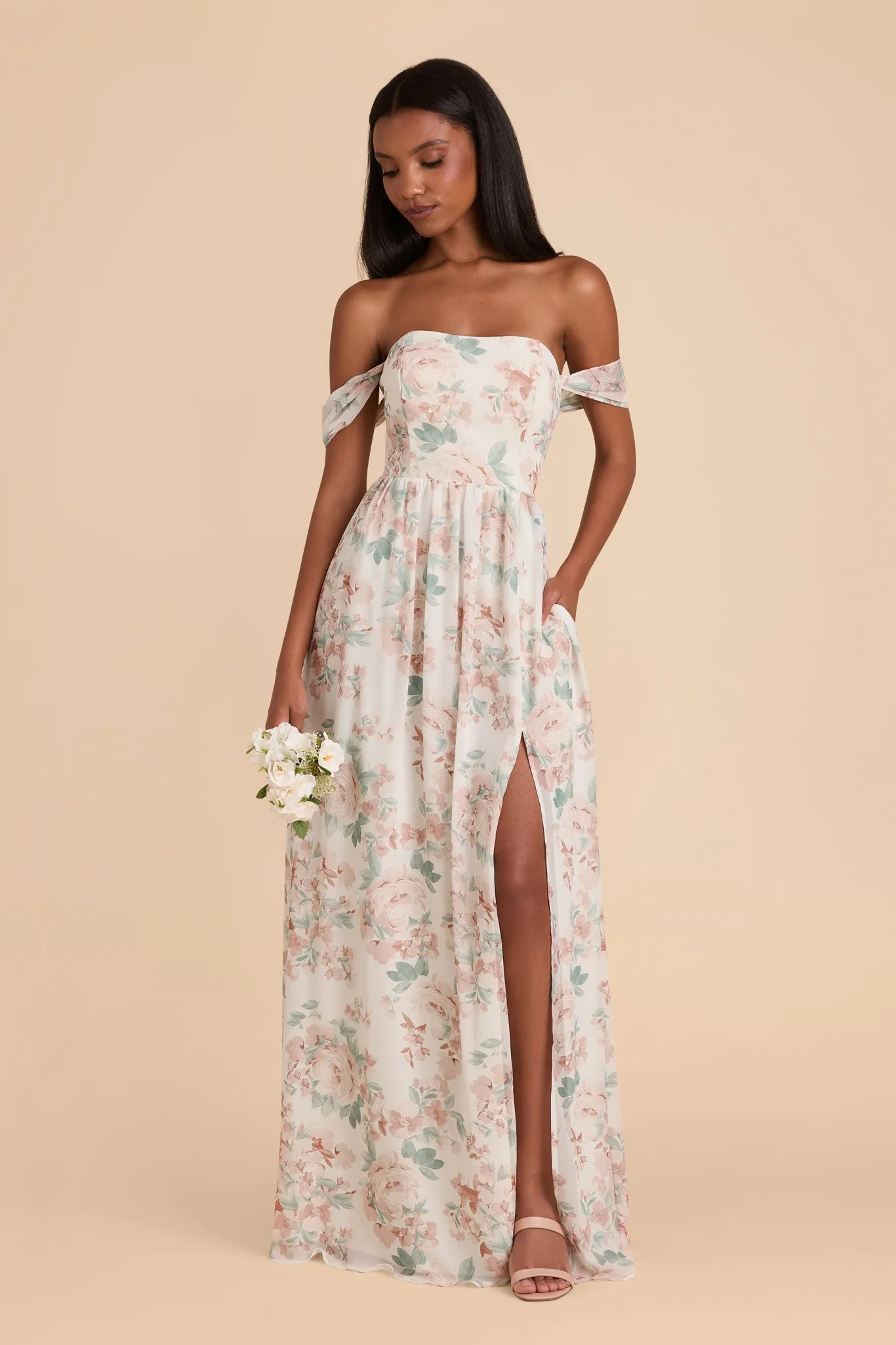 August Convertible Dress - Dusty Apricot Peonies sold by Birdy Grey product image thumbnail 4