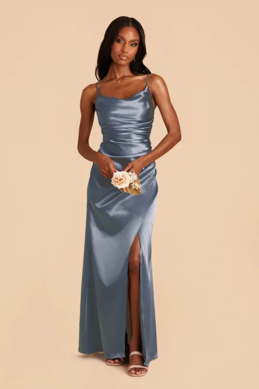 Lydia Shiny Satin Dress - French Blue sold by Birdy Grey