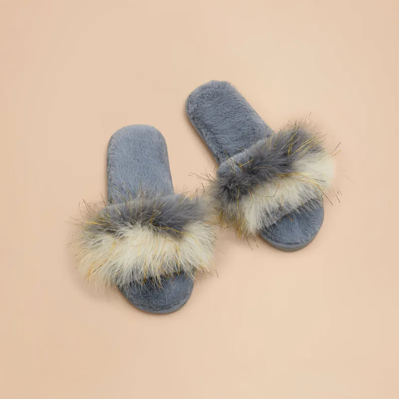 Fluffy Feather Slippers - Gray sold by Birdy Grey