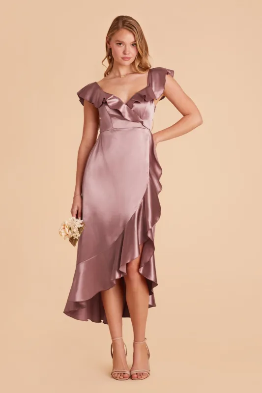 James Shiny Satin Midi Dress - Dark Mauve sold by Birdy Grey