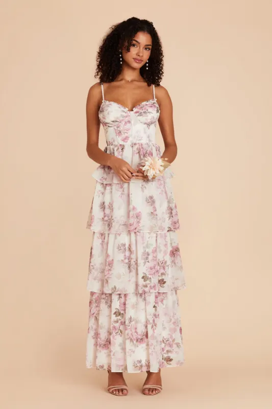 Lola Chiffon Dress - Dusty Pink Peonies sold by Birdy Grey