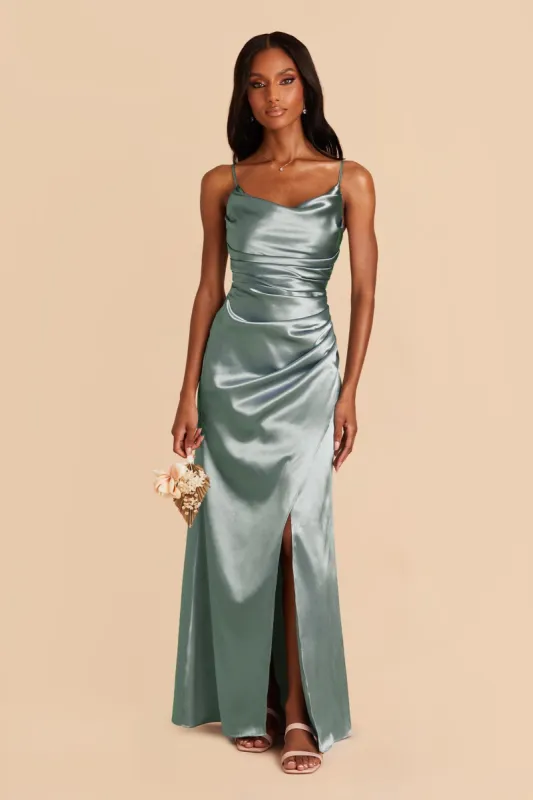 Lydia Shiny Satin Dress - Sea Glass sold by Birdy Grey
