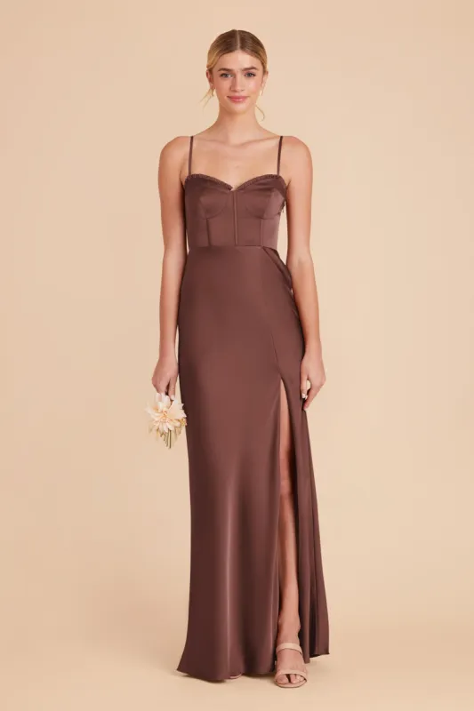 Jessica Matte Satin Dress - Chocolate Brown sold by Birdy Grey