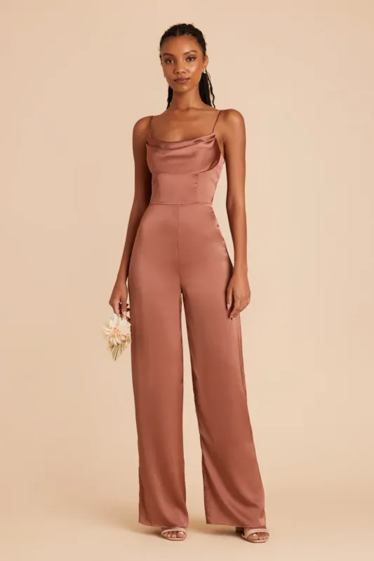 Donna Matte Satin Bridesmaid Jumpsuit - Desert Rose sold by Birdy Grey