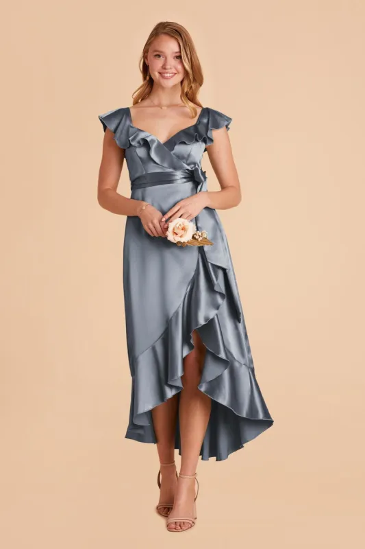 James Shiny Satin Midi Dress - French Blue sold by Birdy Grey