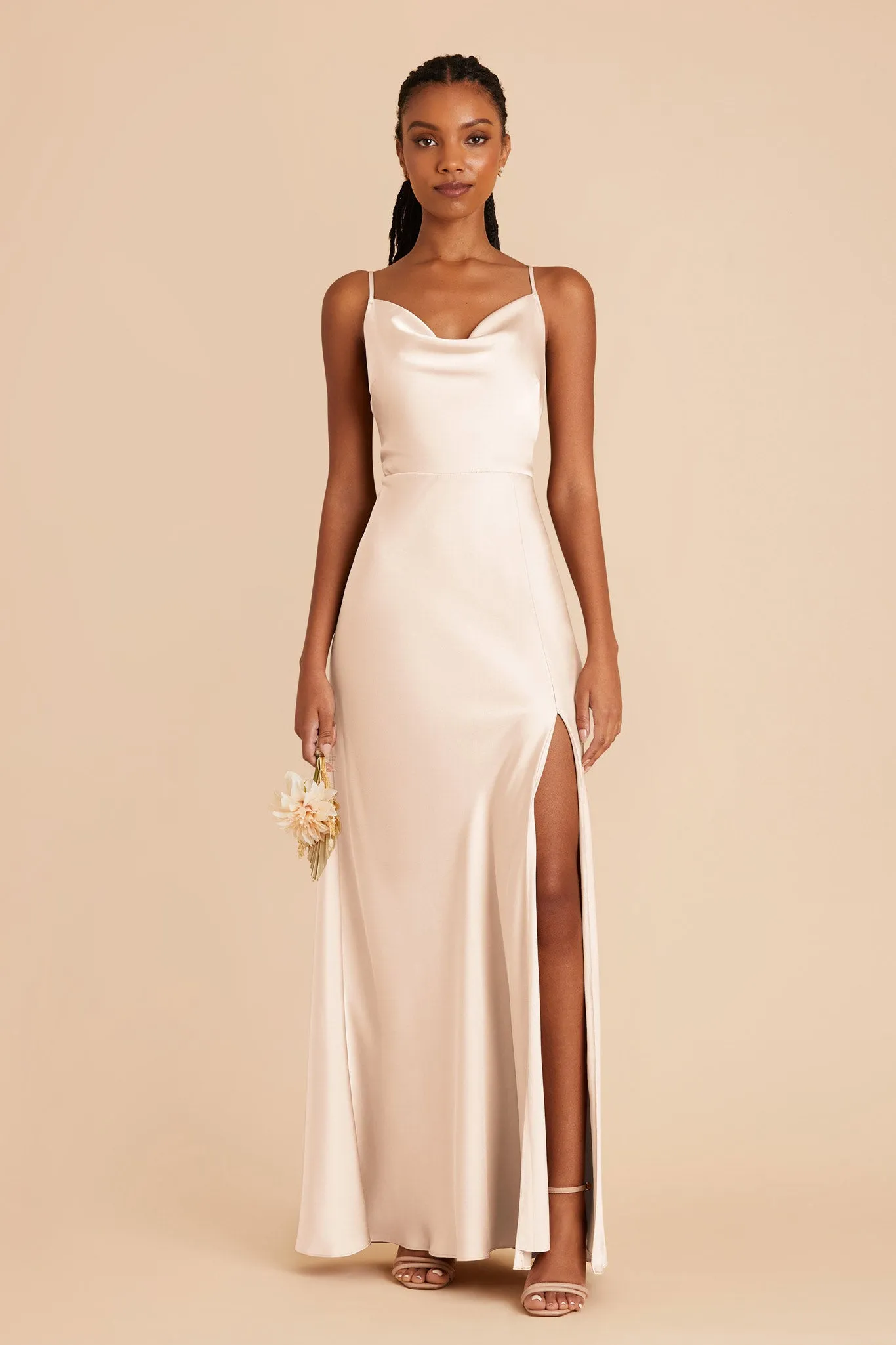 Lisa Long Matte Satin Dress - Champagne sold by Birdy Grey