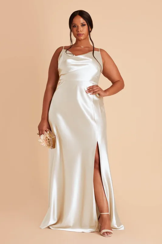 Lisa Long Shiny Satin Dress - White sold by Birdy Grey