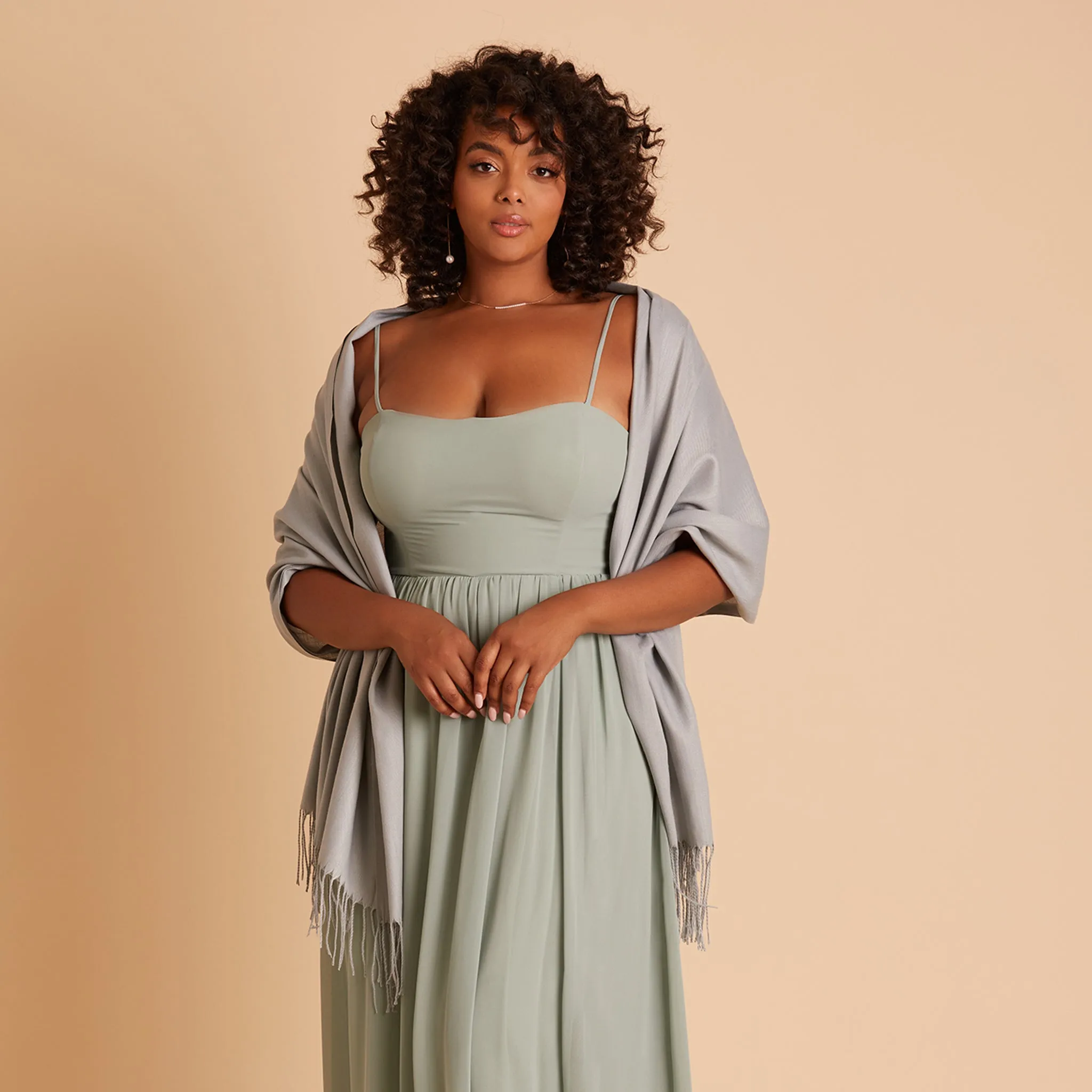 Shawl With Fringe - Light Grey sold by Birdy Grey product image thumbnail 4