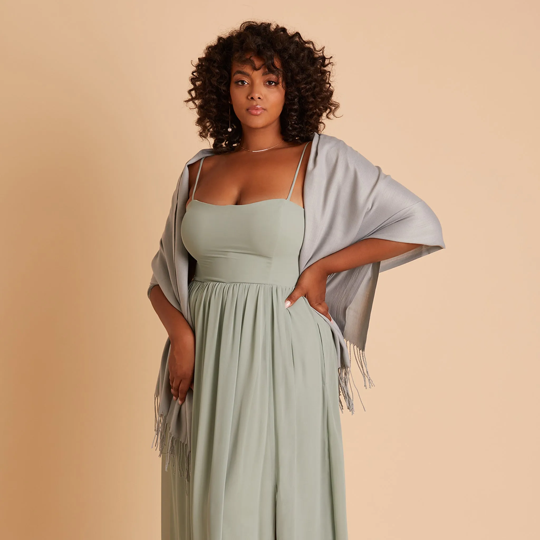 Shawl With Fringe - Light Grey sold by Birdy Grey product image thumbnail 5