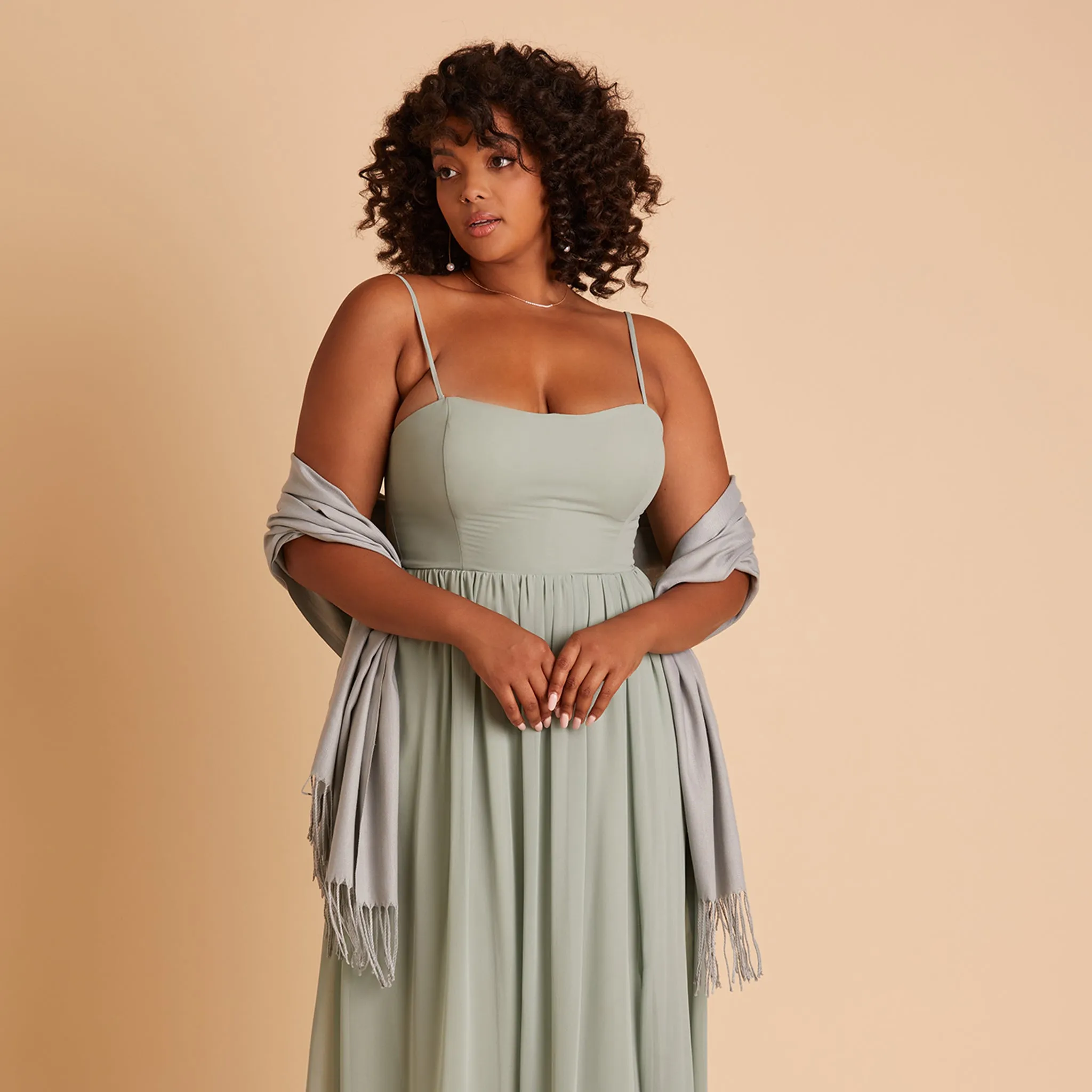 Shawl With Fringe - Light Grey sold by Birdy Grey